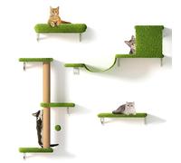 FUKUMARU Étagères Murales pour Chat, 4 en 1 Ensemble de Meubles Muraux, Mur d'escalade en Bois avec Griffoir, Pont et Lit pour Chat, Vert