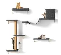 FUKUMARU Étagères Murales pour Chat, 4 en 1 Ensemble de Meubles Muraux, Mur d'escalade en Bois avec Griffoir, Pont et Lit pour Chat, Gris