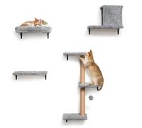 FUKUMARU Étagères Murales pour Chat, 4 en 1 Ensemble de Meubles Muraux, Paroi d'escalade en Bois pour Chaton avec Griffoir, Gris