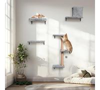 FUKUMARU Étagères murales pour chat, stables et sûres, ensemble de meubles 4 en 1, mur d'escalade en bois avec griffoir pour cloison sèche de 40,6 cm, gris clair