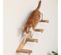 FUKUMARU Étagères Murales pour Chats, Échelle Murale à 4 marches, Petite Échelle en Bois Massif, avec Corde en Jute pour Griffoir. Étagères et Meubles Suspendus pour Activités, Grand Modèle