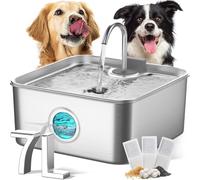 FUKUMARU Fontaine à eau pour chien, 7 l, pompe ultra silencieuse (28,5 dB) et système de filtration à 4 étapes en acier inoxydable pour chats et chiens, avec 3 filtres