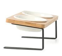 FUKUMARU Gamelle en Céramique pour Animal Domestique avec Support en Bambou Massif Chat