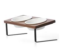 FUKUMARU Gamelles surélevées en céramique pour chat - Pour petit chien - Inclinables à 15° - Support d'eau en noyer massif pour chats et chiots