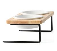 FUKUMARU Gamelles surélevées en céramique pour chats et chiots - Gamelles surélevées en bois massif pour chats et chiots