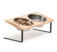 FUKUMARU Gamelles surélevées pour Chats, Petit Chien incliné à 15° en Acier Inoxydable, Support de Bol surélevé en Bambou Massif pour Animaux de Compagnie