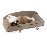 FUKUMARU Grattoir pour Chat de 66 cm en Carton Durable, Grande Chaise Longue, Meubles pour Chat, 2 Griffoirs Réversibles pour Chats d'Intérieur, Lit Recyclable en Carton avec Balle Cloche, Beige