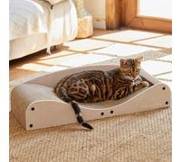 FUKUMARU Griffoir en carton extra long de 73 cm pour chat, lit d'intérieur en feutre naturel, chaise longue multifonctionnelle pour chat, griffoir horizontal avec jouet à ballon, camel