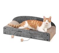 FUKUMARU Griffoir en carton pour chat de 66 cm, 2 patins à griffer réversibles pour chat d'intérieur, planches à griffer durables extra larges avec jouet à balles, gris