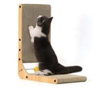 FUKUMARU Griffoir pour Chat, 48 cm de Haut Carton Résistant en Forme de L avec Jouet à Balle, Meuble à Gratter pour Chat en Carton de Qualité Supérieure pour Mur et Coin