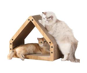 FUKUMARU Griffoir pour Chat Extra Long de 42 cm en Forme de Maison pour Chat, Griffoir Résistant en Papier Ondulé