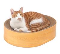 FUKUMARU Griffoir pour Chat, Grattoir-Lounge en Carton, 2-en-1 Plateau à Griffes, Ovale avec Lit Intégré, Durable et Moderne en Forme de Bol, Protège-Meubles contre les Griffures de Chat, Couleur Bois