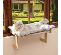 FUKUMARU Hamac Chat Fenêtre, Hamac Transformable avec Coussin Doudoune pour Appui de Fenêtre et Sol, Lit de Fenêtre pour Chatons, Cadre Renforcé en Bois et Métal, Facile à Ajuster et à Assembler