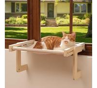 FUKUMARU Hamac Chat Fenêtre, Hamac Transformable pour Appui de Fenêtre et Sol, Lit de Fenêtre pour Chatons, Cadre Renforcé en Bois et Métal, Facile à Ajuster et à Assembler