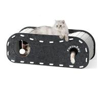 FUKUMARU Lit pour Chat d'intérieur, Grotte Extra Large pour Chat 80 cm Maison Confortable avec Boule Moelleuse à Suspendre, Lit cachette en Feutre résistant aux Rayures, Tunnel félin, Gris