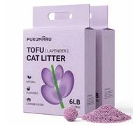 FUKUMARU Litière pour Chat au Tofu, Parfum Lavande, Agglomération Ferme, Contrôle Naturel des Odeurs, Faible Poussière, Granulés Végétaux Jetables aux Toilettes, 2,7kg x 2