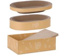 FUKUMARU Lot de 3 grattoirs en carton pour chat, tapis de lit ovales durables pour chat, griffoir rond avec grande boîte à griffer pour chaton d'intérieur, canapé, protection de meubles