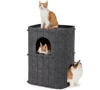 FUKUMARU Niche pour Chat d'Intérieur, Nid de Chat Grande Maison à 2 Étages, Grotte Confortable Recouverte de Feutre Lits pour Chats, 45x36,5x60 cm, Gris