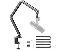 FULAIM Bras de microphone en aluminium compatible avec RODE, Support de microphone réglable pour Shure, microphone arm avec adaptateur 3/8" - 5/8" pour Game Streaming Podcast Interview (Gris)