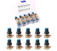 FULARR® 10Pcs Premium Linéaire Rotatif Cône Potentiomètre Set, Réglable 3 Bornes Rotatif Potentiomètre avec Rotatif Bouton Capuchon (5 Valeur: B10K, B50K, B100K, B500K, B1M Ohm)