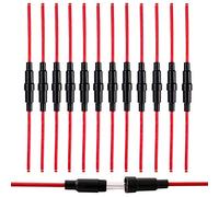 FULARR® 12Pcs Professionnel 5X20mm Voiture Verre Tube Porte-Fusible, 32V 20A Porte-Fusible de Type à Vis en Ligne, avec 16 AWG Fils -- Noir