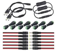 FULARR® 28Pcs Premium 5.5 X 2.1mm DC Connecteur Kit: 6 Paire Power Adaptateur + 6 Paire Pigtail Cabl + 2Pcs Power Inline Interrupteur + 2Pcs Cable Splitter 1 à 2