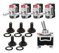 FULARR 5Pcs Professionnel Voiture Commutateur à Levier avec Capuchon Étanche, ON-OFF 2 Positions 2 Broches SPST Métal Interrupteur Bascule, pour Bateau Auto Camion -- 6A 250VAC / 10A 125VAC