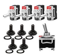 FULARR 5Pcs Professionnel Voiture Commutateur à Levier avec Capuchon Etanche, ON-OFF 2 Positions 2 Broches SPST Métal Interrupteur Bascule, pour Bateau Auto Camion -- 20A 125VAC / 15A 250VAC