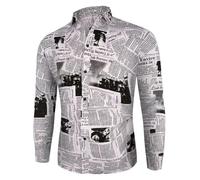 Fulbant Chemises décontractées pour homme - Style vintage - Imprimé journal - Manches longues - Motif floral, C805-noir, L