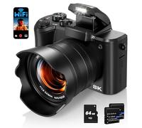 Fulealfly Appareil photo numérique 8K autofocus WiFi pour YouTube Vlogging, caméra 88MP avec lentilles avant et arrière, flash, écran tactile, pare-soleil d'objectif, carte