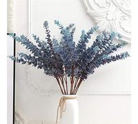 FuleHouzz Lot de 3 Feuilles d'eucalyptus artificielles Douces au Toucher - 80 cm - Fausse Tige de Verdure argentée pour Maison, Mariage, Arrangement Floral - Bleu