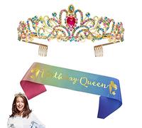 Fulenyi Écharpe d'anniversaire pour Femme, Couronne et diadème, Couronne d'anniversaire et diadème, Couronne d'anniversaire avec écharpe