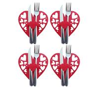 Fulenyi Porte-ustensiles Valentine,Porte-ustensiles Coeur,Porte-argenterie Coeur Rouge - Décorations de Table pour la Saint-Valentin, cuillères de Mariage, Couteaux, fourchettes, Sac