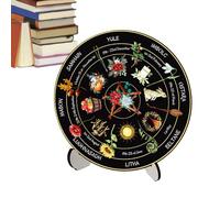 Fulenyi Roue de Calendrier païen, Signe de Calendrier de sorcière - Wicca Calendrier Table Ornement Signe Céleste | Panneau en Bois Fait à la Main avec Support pour la décoration de la Maison,