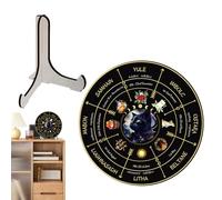 Fulenyi Roue de Calendrier Wicca, Roue de Calendrier païen - Yule Sorcière Signe Céleste Signe Ornements de Table | Panneau en Bois Fait à la Main avec Support pour la décoration de la Maison,