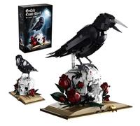 Fuleying Kit de construction gothique corbeau et tête de mort, 1358 pièces | Corbeau squelette blocs de construction avec fleurs, croix, livres, décoration de table de style horreur, anniversaire