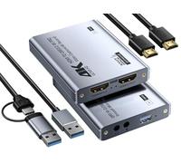 Fulfalic Carte de capture vidéo, carte de capture audio, carte de capture USB 3.0 4K HDMI Loop-Out, 1080P 60FPS/2K 30FPS Capture de jeu vidéo pour le streaming, fonctionne pour