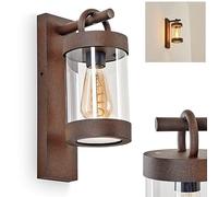Fulham Applique murale d'extérieur moderne en métal/plastique rouillé/transparent pour balcon, terrasse, avec capteur crépusculaire et interrupteur marche/arrêt sur le boîtier, 1 ampoule E27, sans
