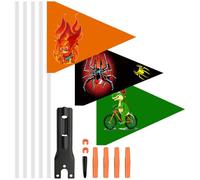 FULHANY Fanion De VéLo - Drapeau Triangulaire VéLo - Fanion VéLo Enfant Set - RéGlable, 5 MâTs De Drapeau, Araigres, Dinosaure à VéLo Et Drapeaux De Singe De Flamme Pour Les VéLos Pour Enfants