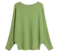 FULIER Pull Femme Col Bateau Pull Tricoté Bat Manches Longues Casual Loose Sweater Taille Unique (Vert Avocat)