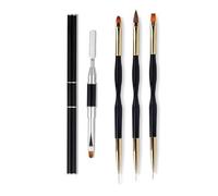 FULINJOY Lot de 3 pinceaux à double extrémité en polygel 4 en 1 - Stylo de dessin à ongles à double extrémité - Pinceau acrylique rond plat pour peinture à ongles