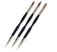 FULINJOY Lot de 3 stylos à ongles à double extrémité, pinceaux ronds et plats en acrylique pour nail art, peinture, dessin, manucure