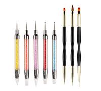 FULINJOY Lot de 5 stylos de sculpture à double extrémité avec 3 pinceaux de peinture à ongles, pinceaux en silicone et acier inoxydable, manche en strass acrylique