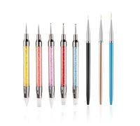 FULINJOY Lot de 8 outils de design pour nail art, 5 stylos à double extrémité pour sculpture sur ongles avec 3 pinceaux à ongles, pinceaux en silicone et acier inoxydable