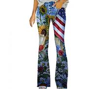 FULKAN Combishort pour femme - Jean bootcut Mom pour femme - Taille haute - Extensible - Grande taille - Imprimé floral mignon - Bouton - Bas évasé - Pantalon en jean à jambe large (01-rouge, M), 01 -