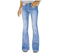FULKAN Débardeur pour femme - Jean bootcut Mom pour femme - Taille haute - Extensible - Grande taille - Imprimé floral mignon - Bouton - Bas évasé - Pantalon en jean à jambe large (03-Bleu clair, S),