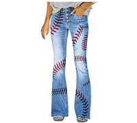 FULKAN Robes midi pour femme, jeans bootcut Mom pour femme, taille haute, extensible, grande taille, pantalon en jean à imprimé floral, boutons à imprimé floral, pantalon évasé à jambe large