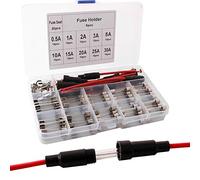 Full ARR Lot de 125 tubes à fusibles professionnels pour voiture, 6 x 30 mm, kit de 100 pièces, en verre, soufflé, verre fusible + 20 pièces, porte-fusible + 5 pièces, en ligne, vis, type