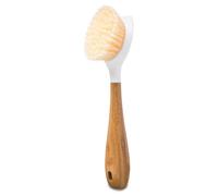 Full Circle Brosse à Vaisselle Be Good avec Manche en Bambou et Grattoir - Tête de Brosse Large et Poils en Nylon pour Poêles et Casseroles Antiadhésives et Vaisselle - 6,5 x 6 x 23,50 cm, Blanc