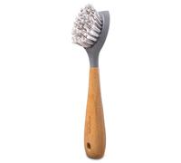 Full Circle Tenacious C Brosse à Vaisselle avec Manche en Bambou et Grattoir - Tête de brosse large et poils en Nylon pour la fonte, casseroles, éviers, pierre naturelle - 6,5 x 6 x 23,50 cm, Gris